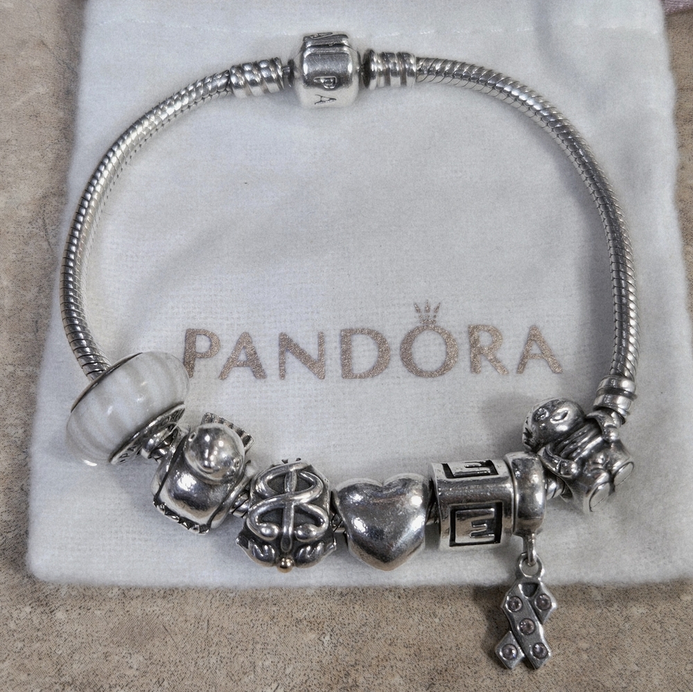 Pandora Silver and White Charm Bracelet